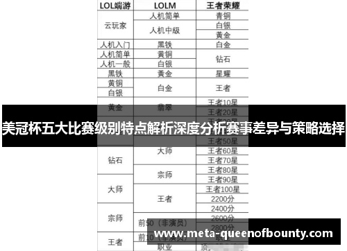 美冠杯五大比赛级别特点解析深度分析赛事差异与策略选择
